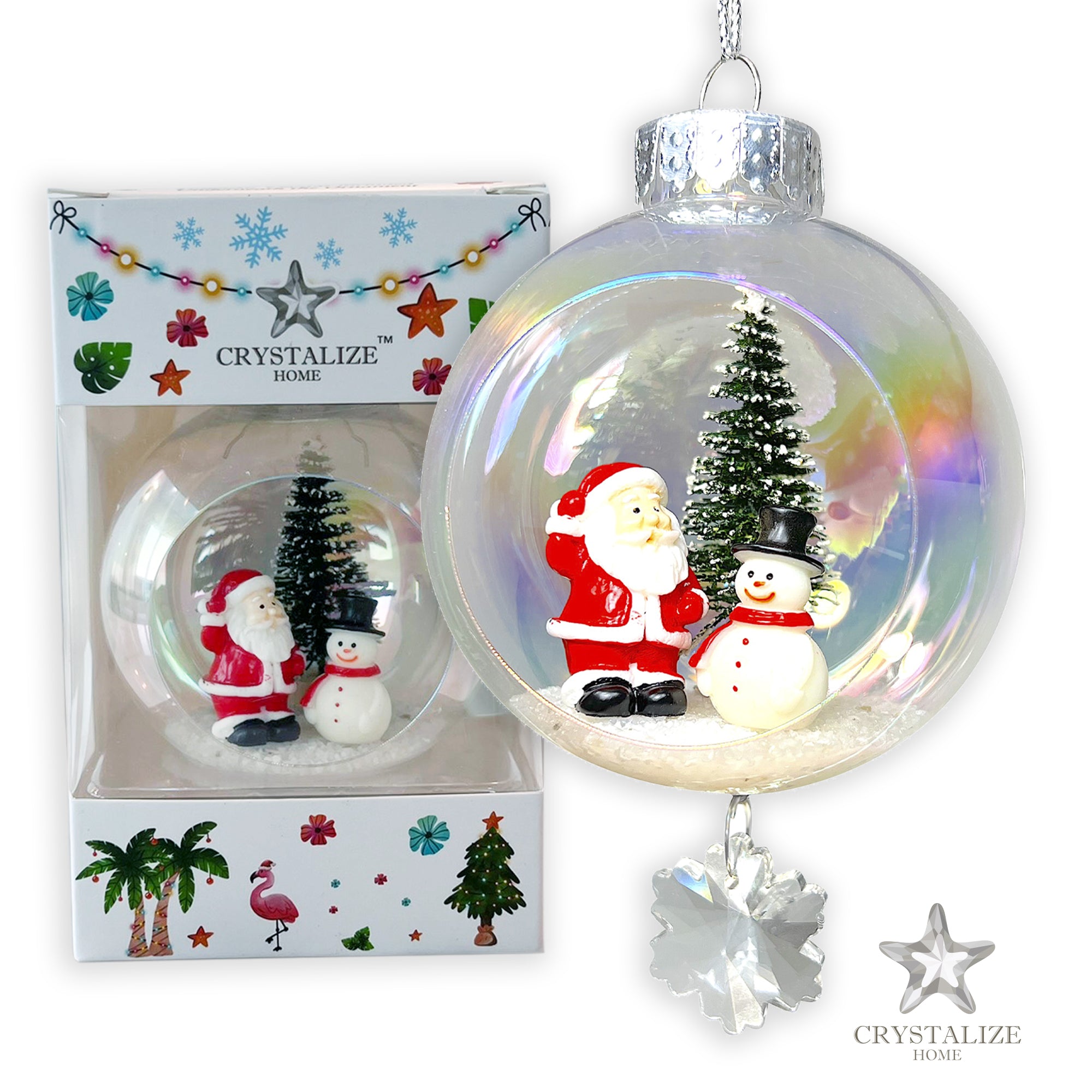Santa & Snowman Plastic Ornament with Magnetic Crystal 3