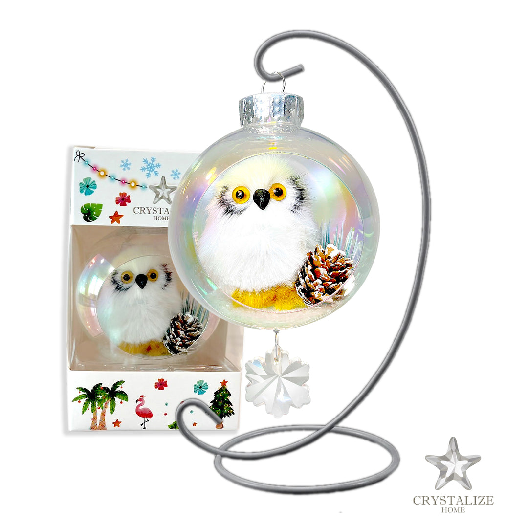 White Owl Plastic Ornament with Magnetic Crystal 3" x 7"