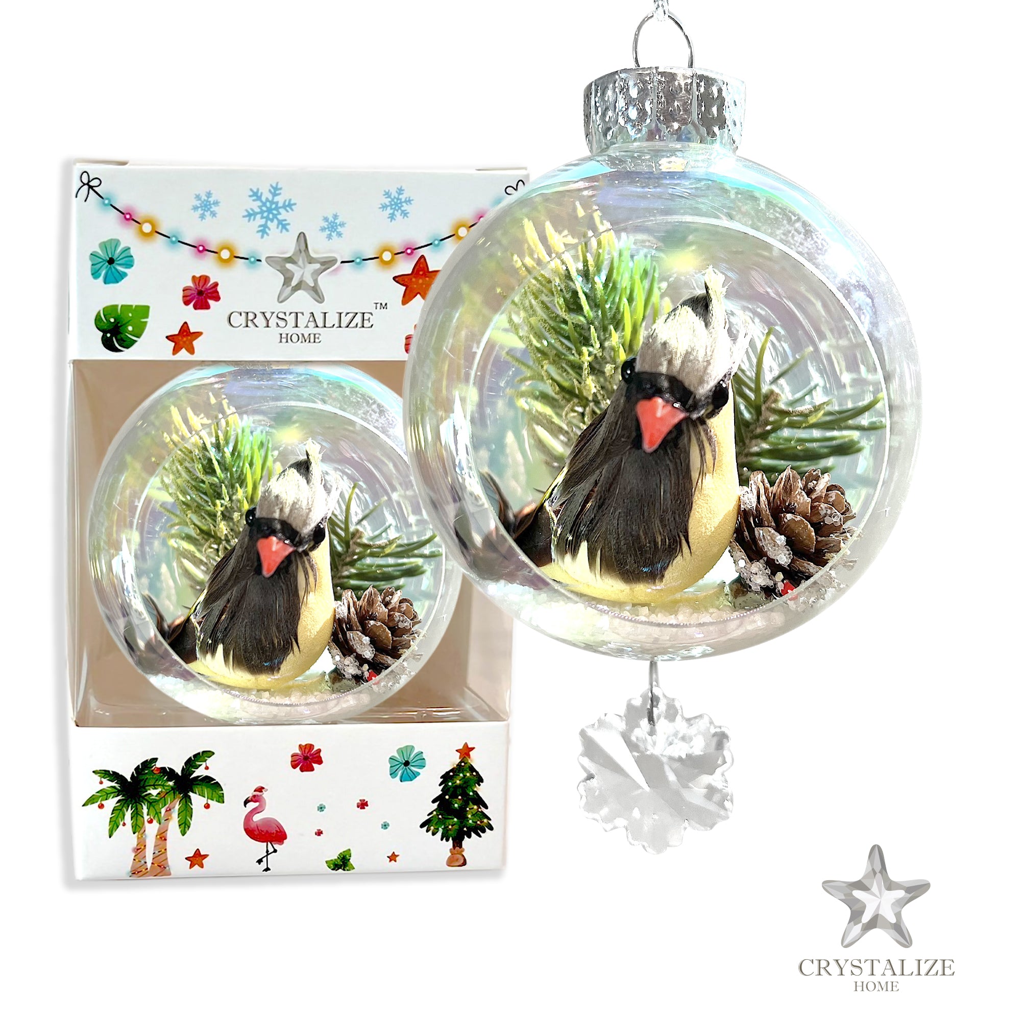 Female Cardinal Plastic Ornament with Magnetic Crystal 3