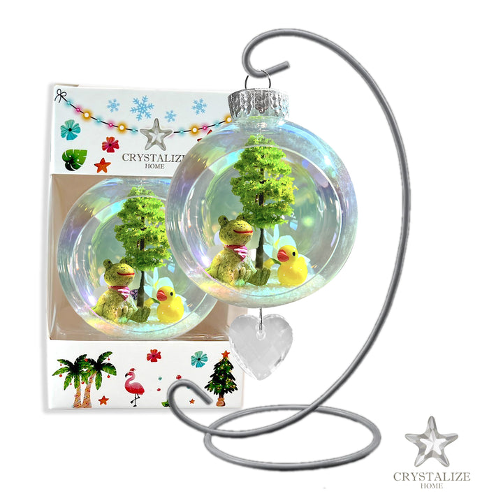 Frog & Duck Plastic Ornament with Magnetic Crystal 3"x7"