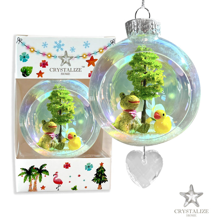 Frog & Duck Plastic Ornament with Magnetic Crystal 3"x7"