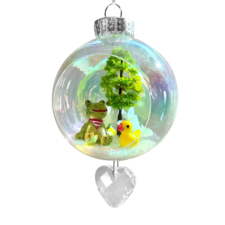 Frog & Duck Plastic Ornament with Magnetic Crystal 3"x7"