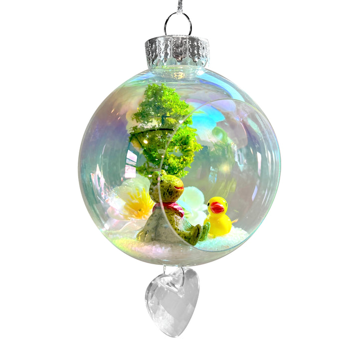 Frog & Duck Plastic Ornament with Magnetic Crystal 3"x7"