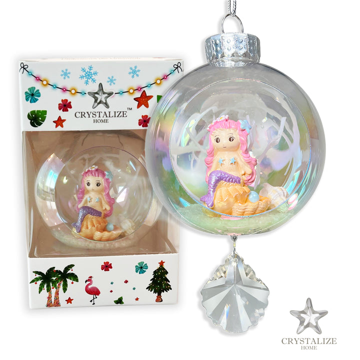 Pink Mermaid Plastic Ornament with Magnetic Crystal 3"x7"