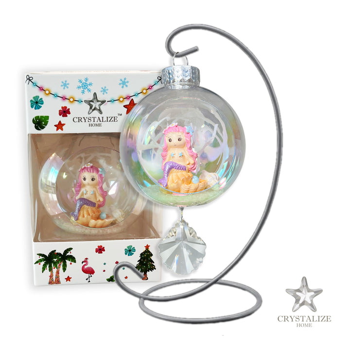 Pink Mermaid Plastic Ornament with Magnetic Crystal 3"x7"
