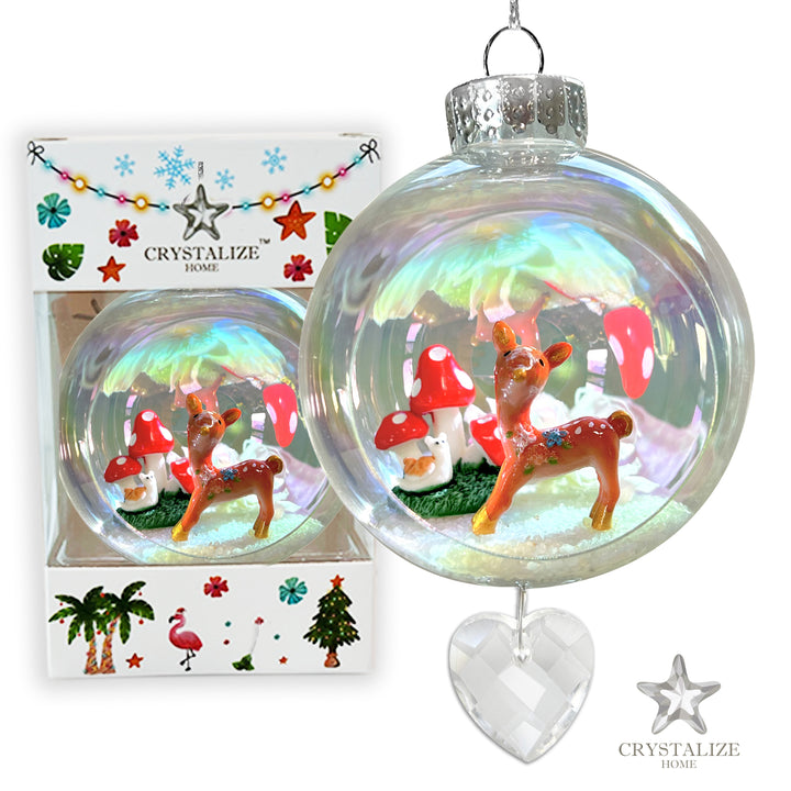 Reindeer Mushroom Plastic Ornament with Magnetic Crystal 3"x7"