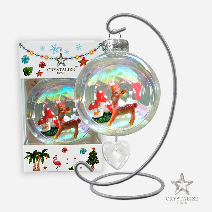 Reindeer Mushroom Plastic Ornament with Magnetic Crystal 3"x7"