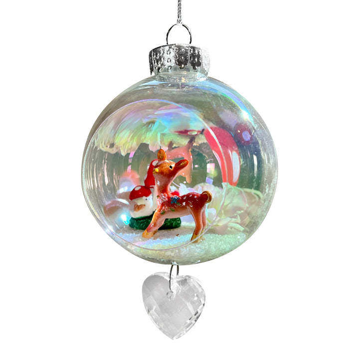 Reindeer Mushroom Plastic Ornament with Magnetic Crystal 3"x7"
