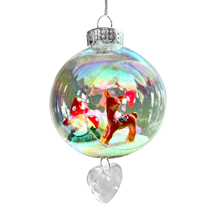 Reindeer Mushroom Plastic Ornament with Magnetic Crystal 3"x7"