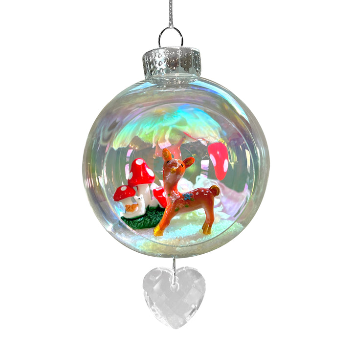 Reindeer Mushroom Plastic Ornament with Magnetic Crystal 3"x7"