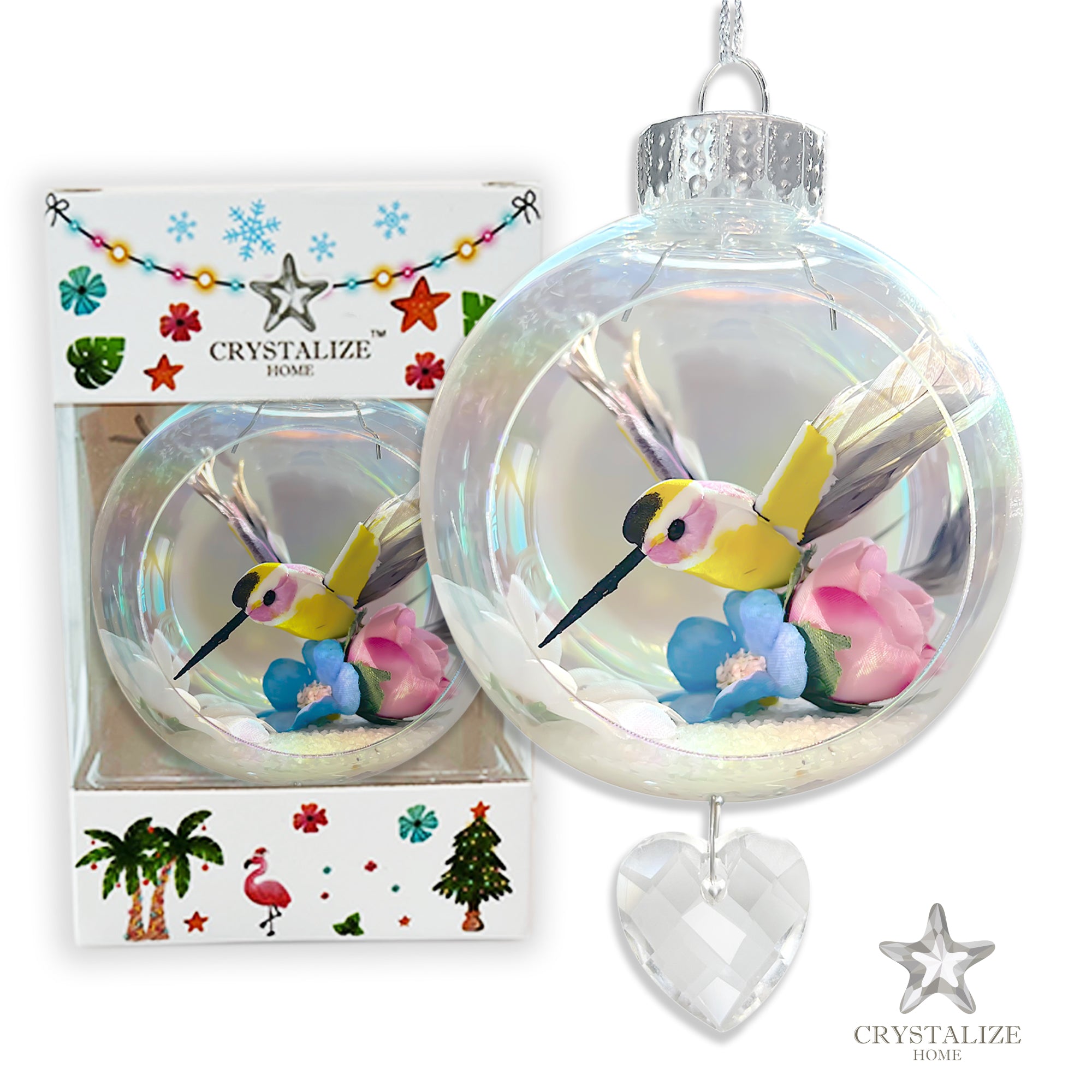 Humming Bird Pink Plastic Ornament with Magnetic Crystal 3