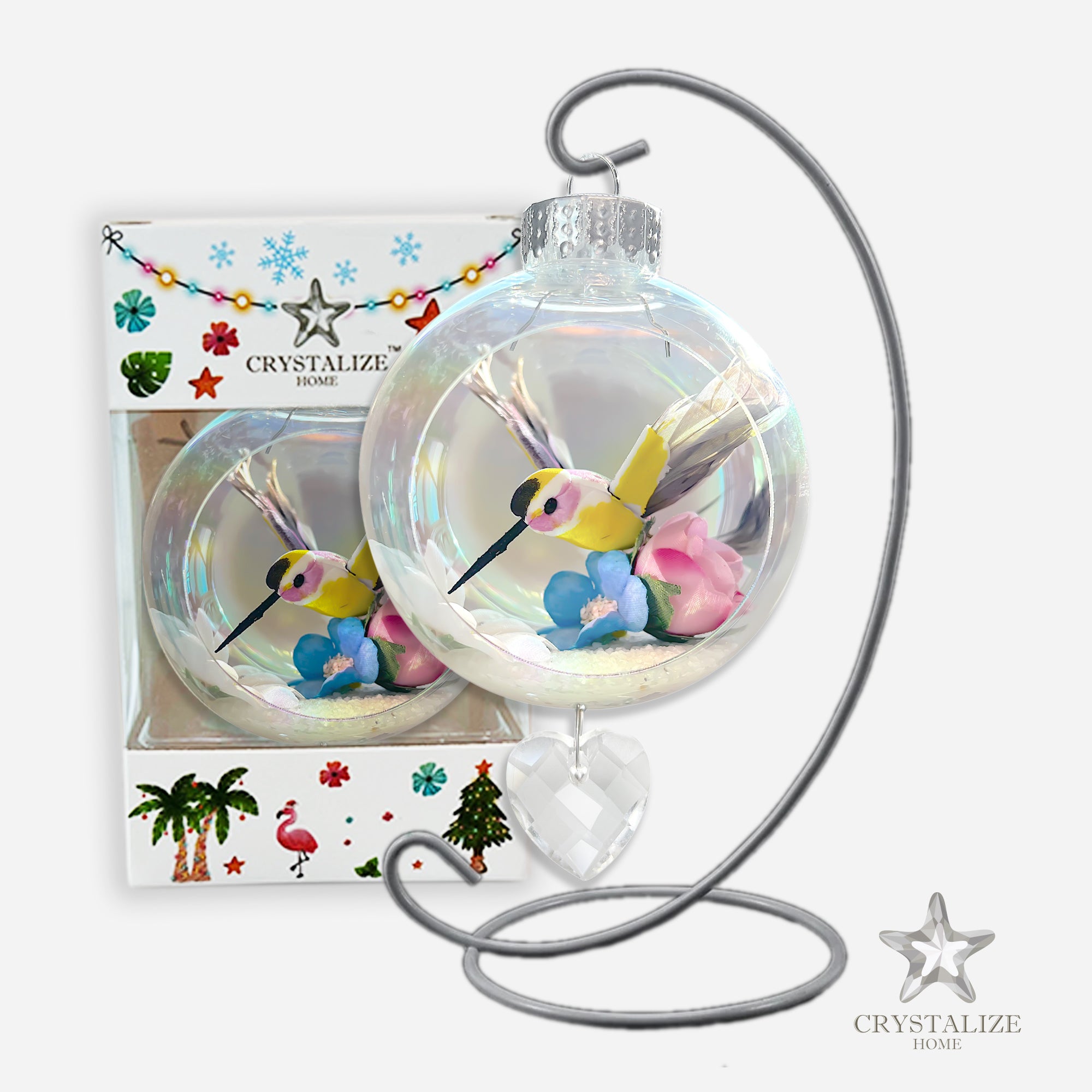 Humming Bird Pink Plastic Ornament with Magnetic Crystal 3