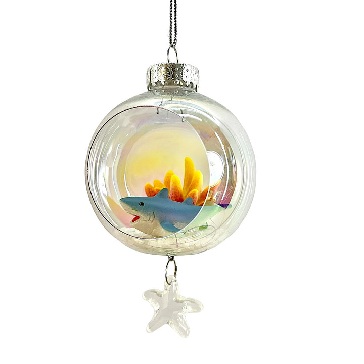 Shark Orange Coral Plastic Ornament with Magnetic Crystal 3"x7"