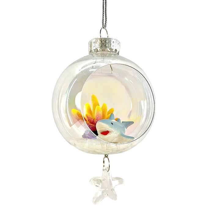 Shark Orange Coral Plastic Ornament with Magnetic Crystal 3"x7"