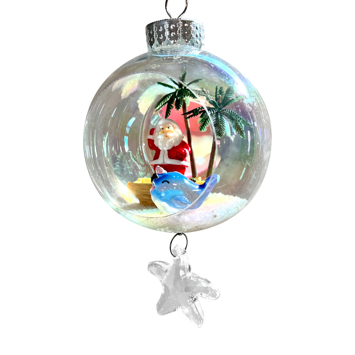 Santa on Boat Plastic Ornament with Magnetic Crystal 3"x7"