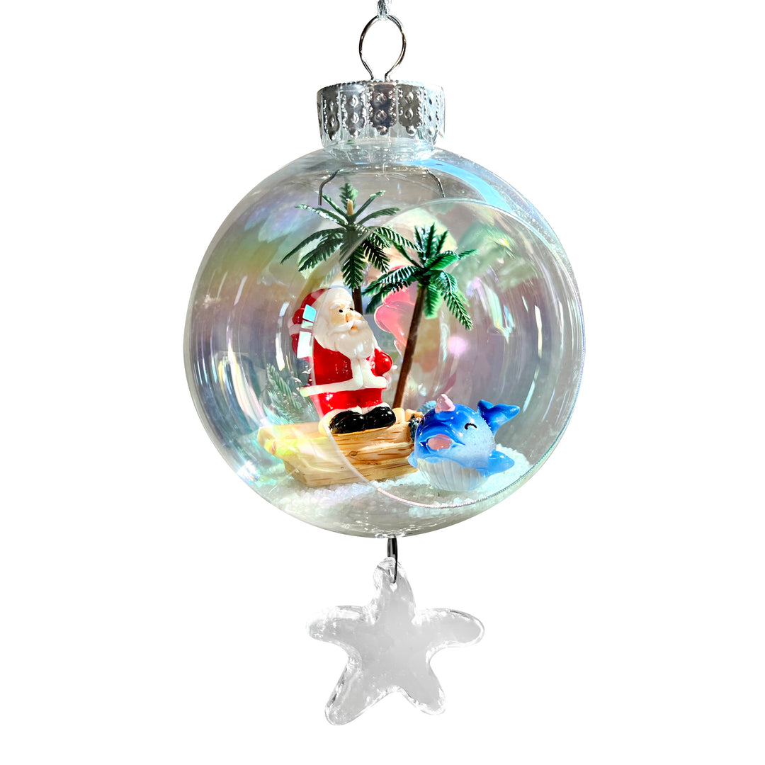 Santa on Boat Plastic Ornament with Magnetic Crystal 3"x7"
