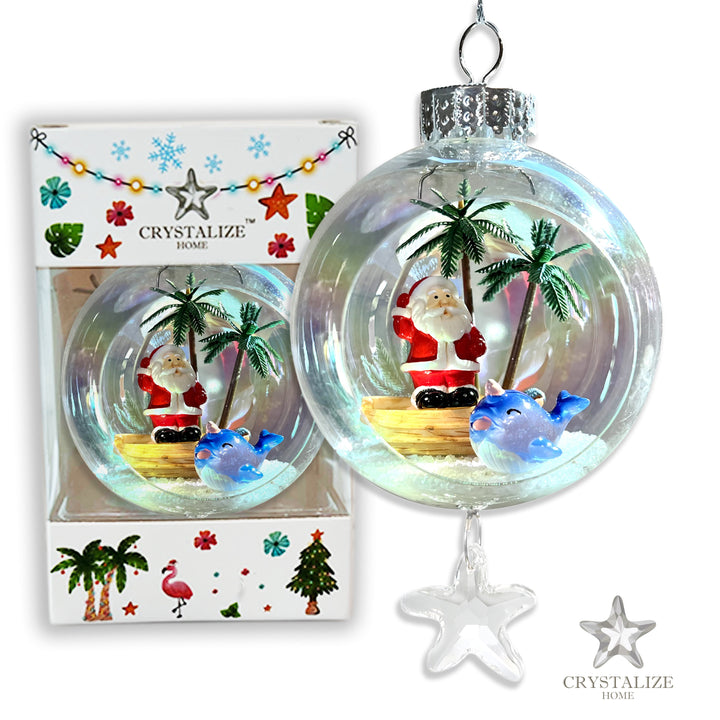 Santa on Boat Plastic Ornament with Magnetic Crystal 3"x7"