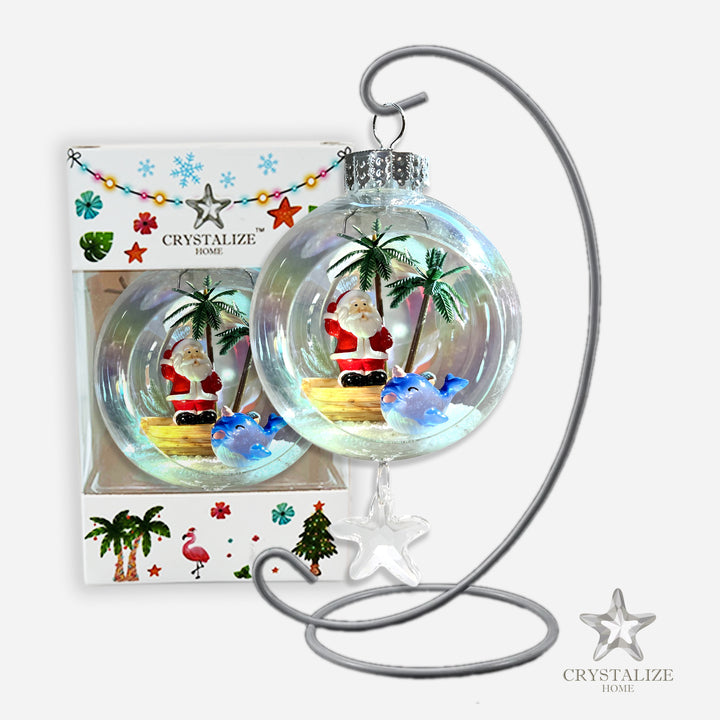 Santa on Boat Plastic Ornament with Magnetic Crystal 3"x7"