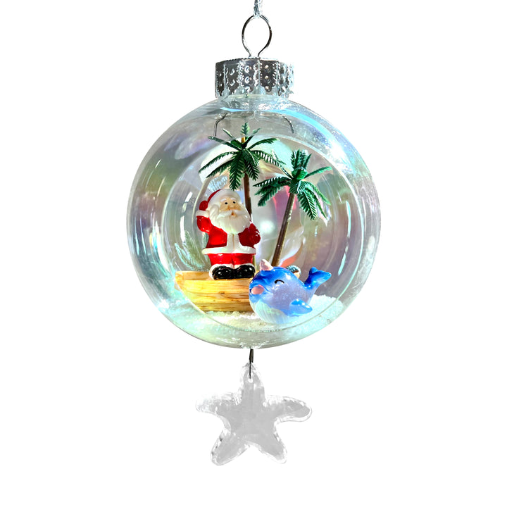Santa on Boat Plastic Ornament with Magnetic Crystal 3"x7"