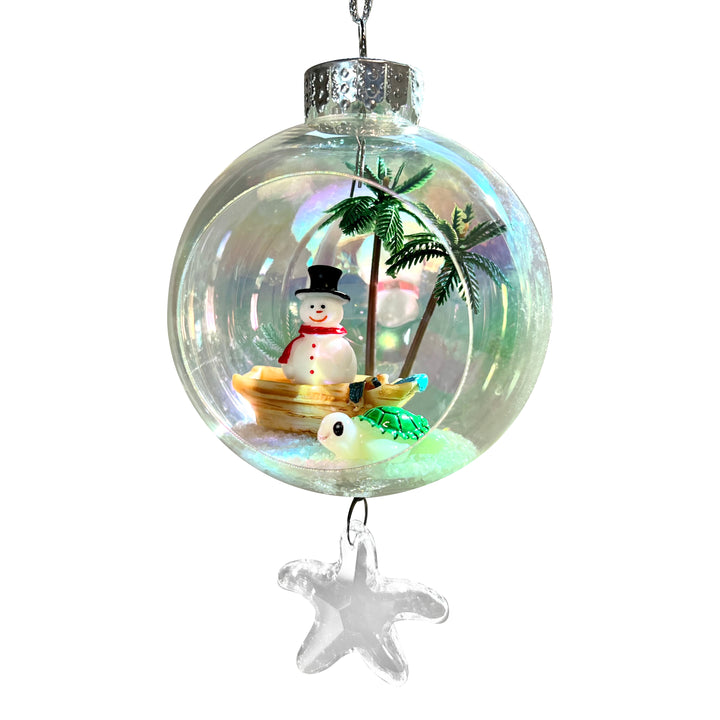Snowman on Boat Turtle Plastic Ornament with Magnetic Crystal 3"x7"
