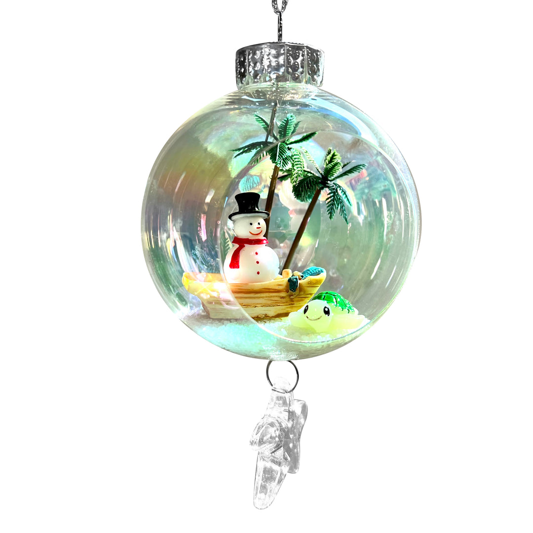 Snowman on Boat Turtle Plastic Ornament with Magnetic Crystal 3"x7"