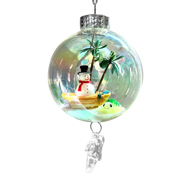 Snowman on Boat Turtle Plastic Ornament with Magnetic Crystal 3"x7"