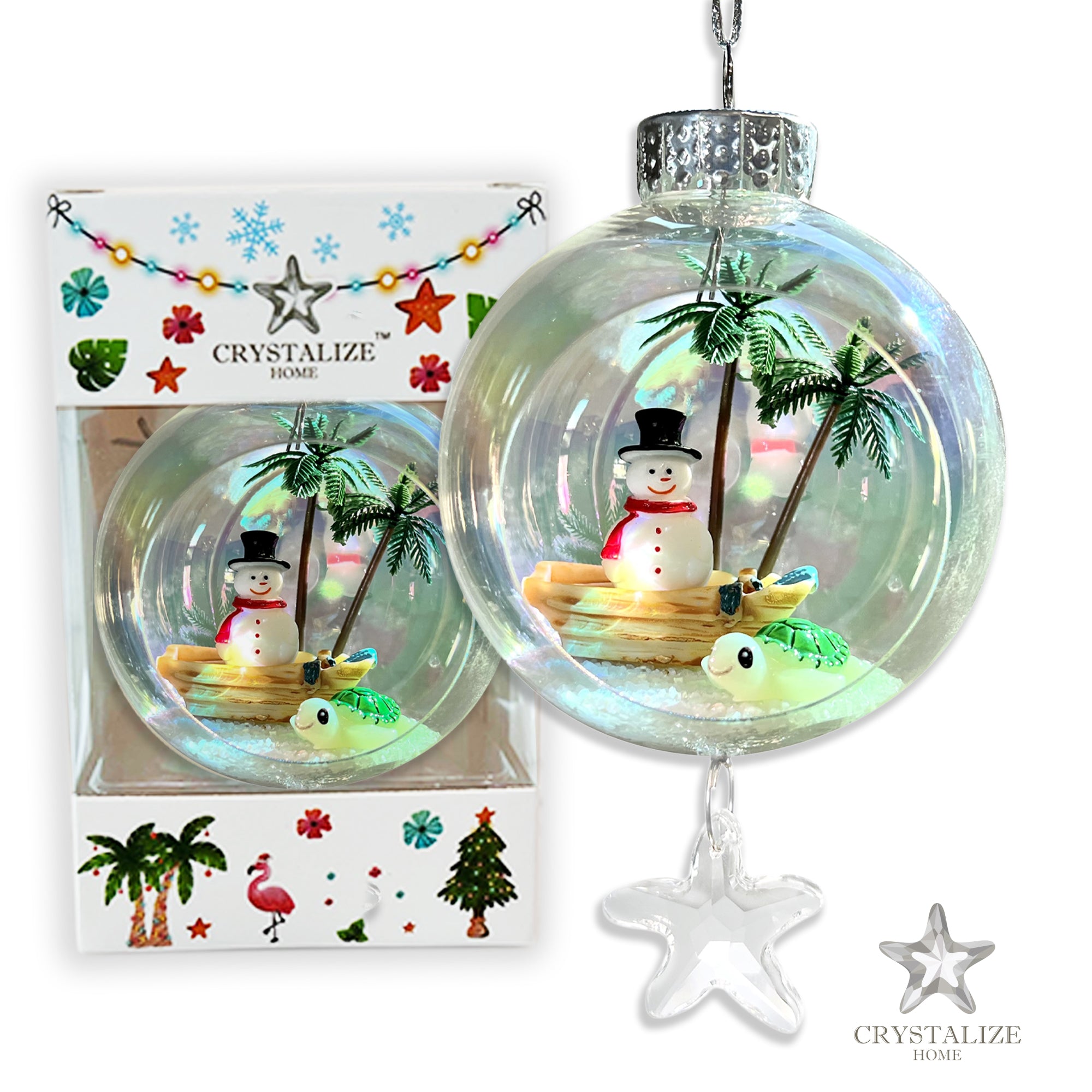 スノーマン飾り物(金属製) Snowman on Boat Turtle Plastic Ornament with Magnetic Crystal 3