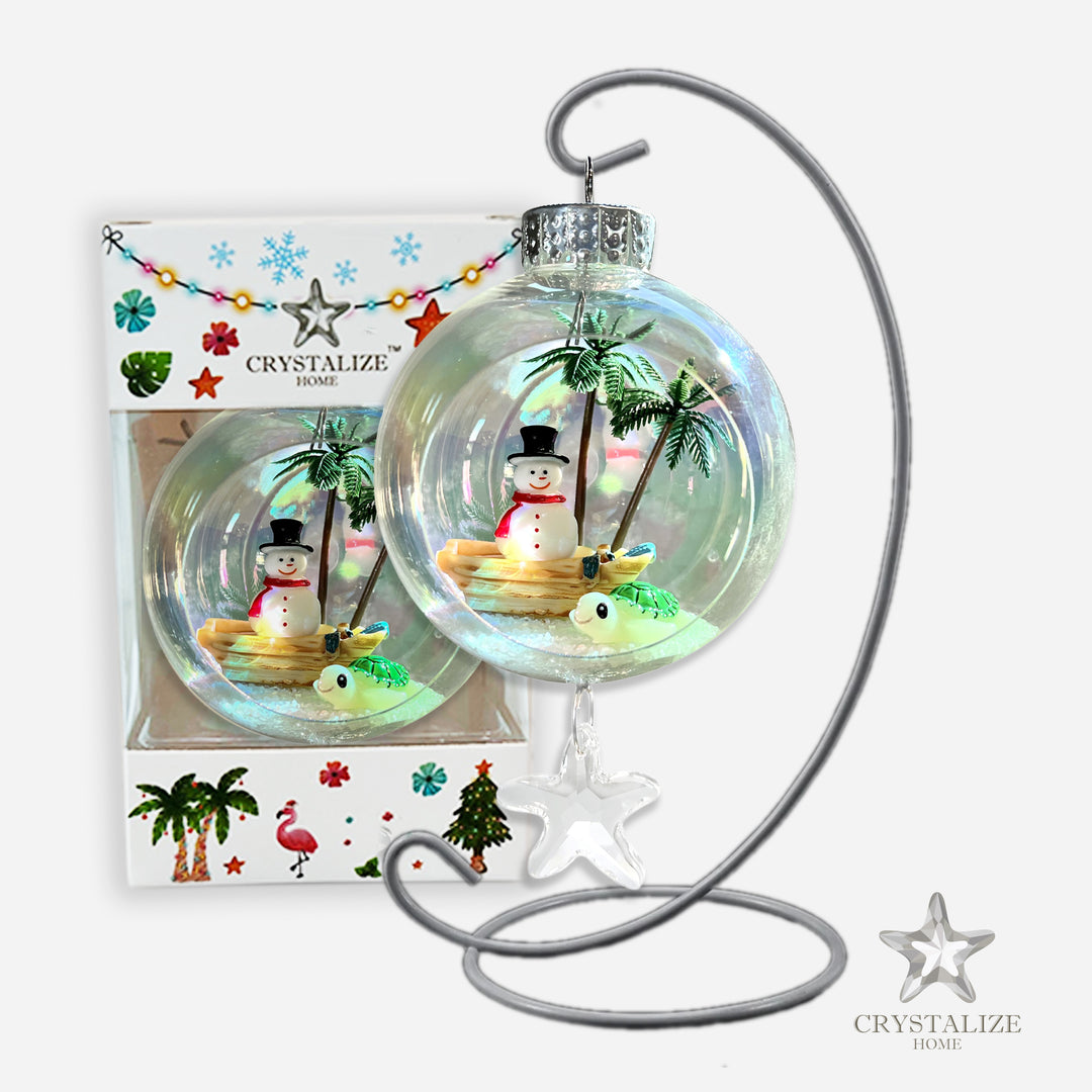 Snowman on Boat Turtle Plastic Ornament with Magnetic Crystal 3"x7"