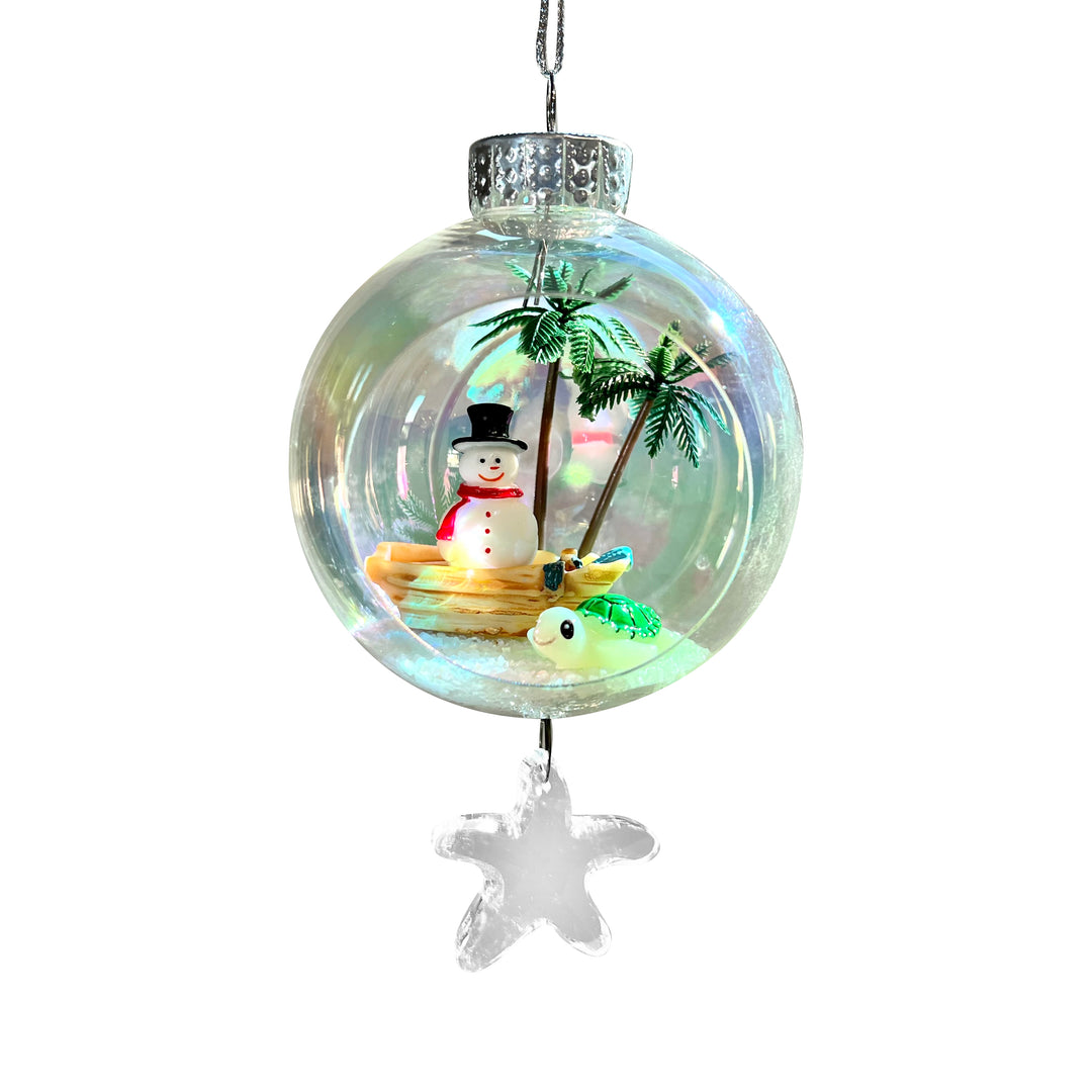 Snowman on Boat Turtle Plastic Ornament with Magnetic Crystal 3"x7"