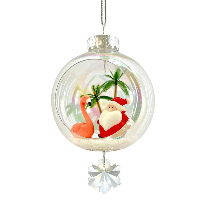 Fat Santa Flamingo Plastic Ornament with Magnetic Crystal 3"x7"