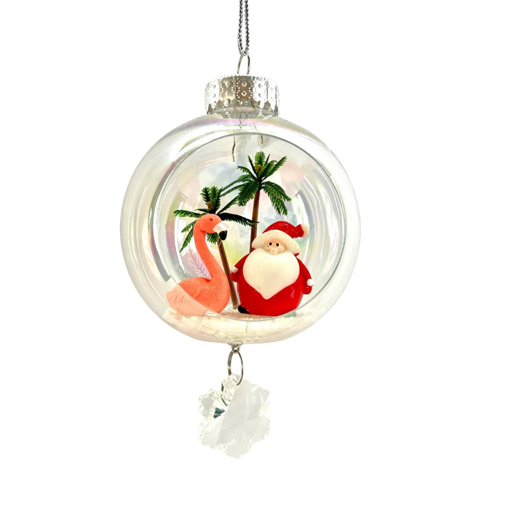 Fat Santa Flamingo Plastic Ornament with Magnetic Crystal 3"x7"
