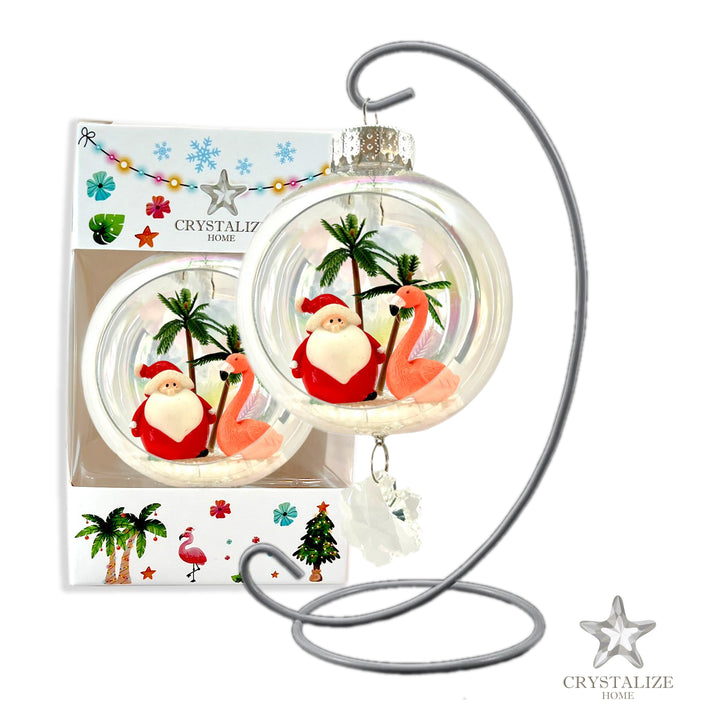 Fat Santa Flamingo Plastic Ornament with Magnetic Crystal 3"x7"