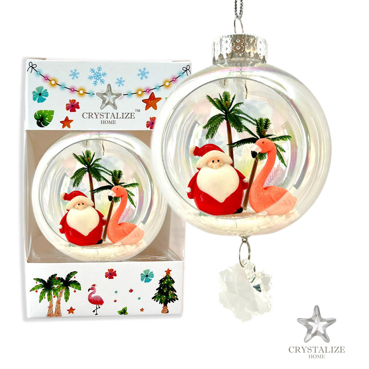 Fat Santa Flamingo Plastic Ornament with Magnetic Crystal 3"x7"