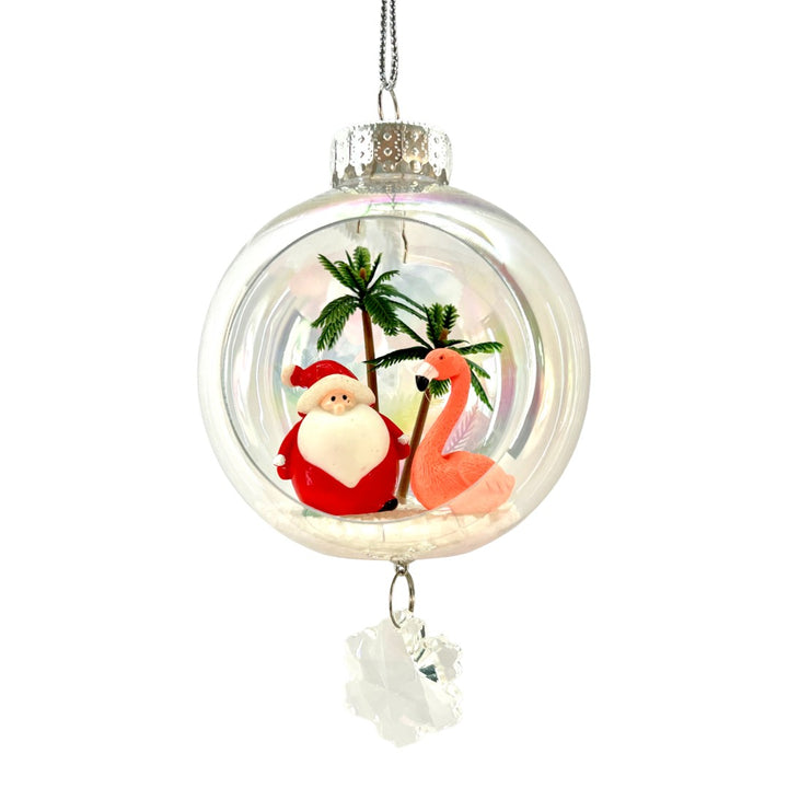Fat Santa Flamingo Plastic Ornament with Magnetic Crystal 3"x7"