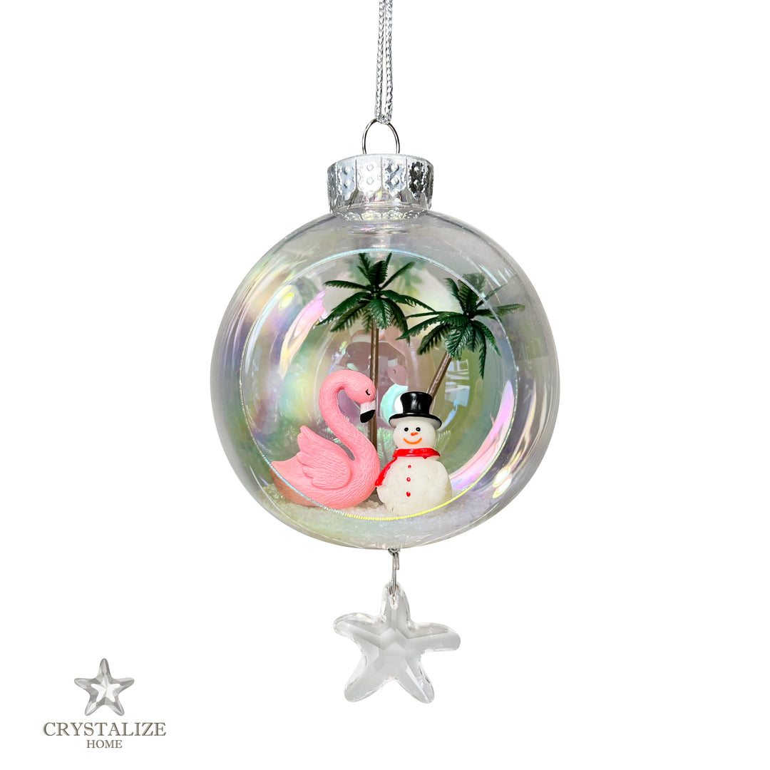 Snowman Flamingo Plastic Ornament with Magnetic Crystal 3"x7"