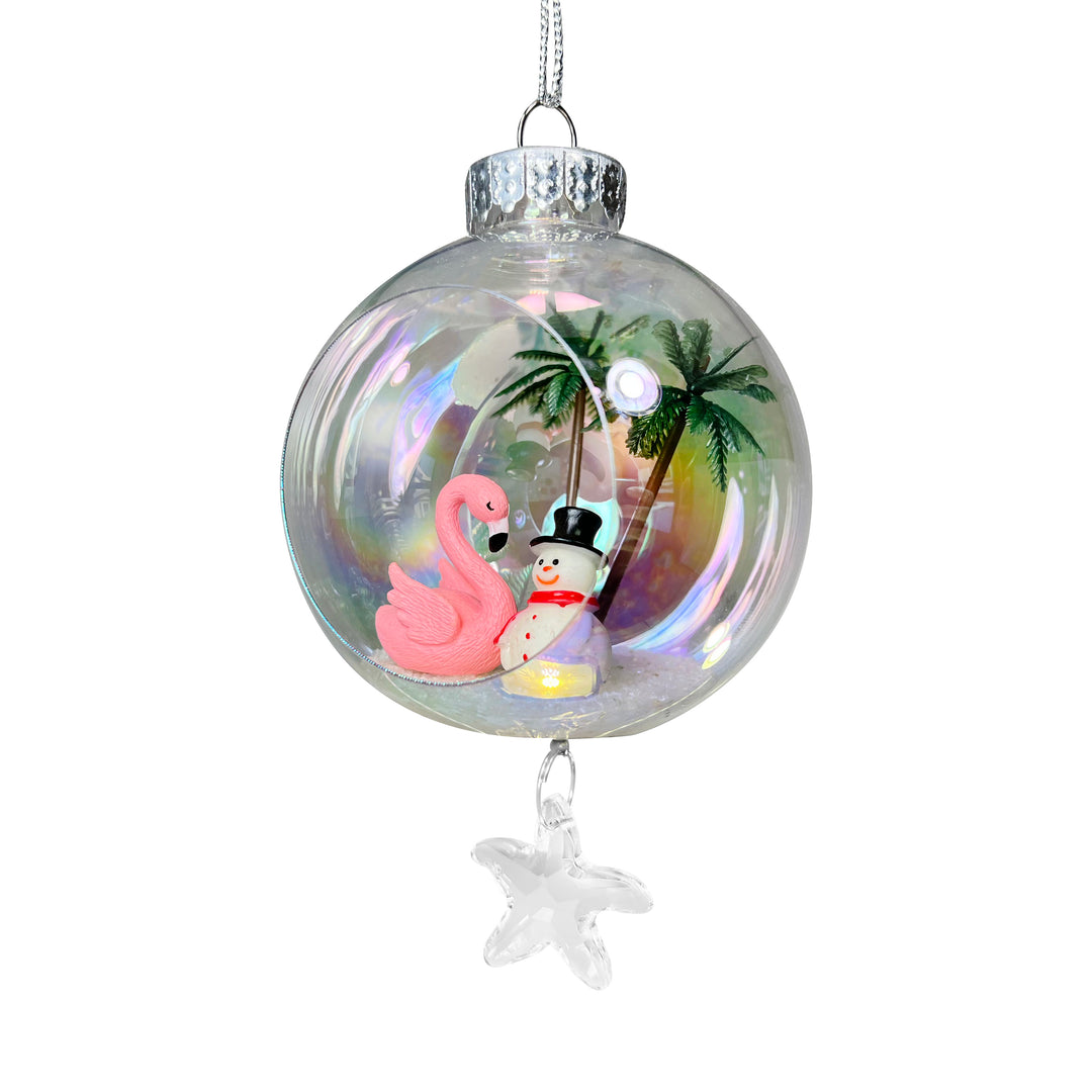 Snowman Flamingo Plastic Ornament with Magnetic Crystal 3"x7"