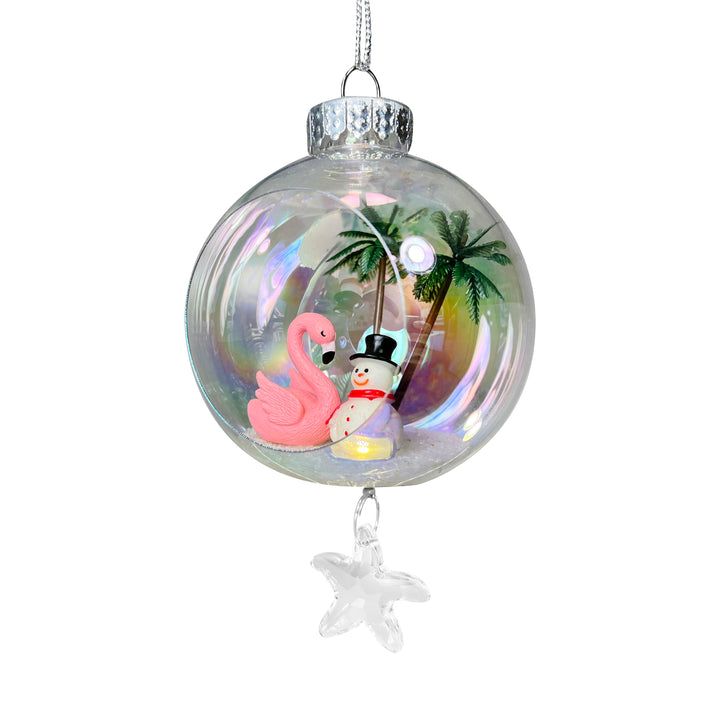 Snowman Flamingo Plastic Ornament with Magnetic Crystal 3"x7"
