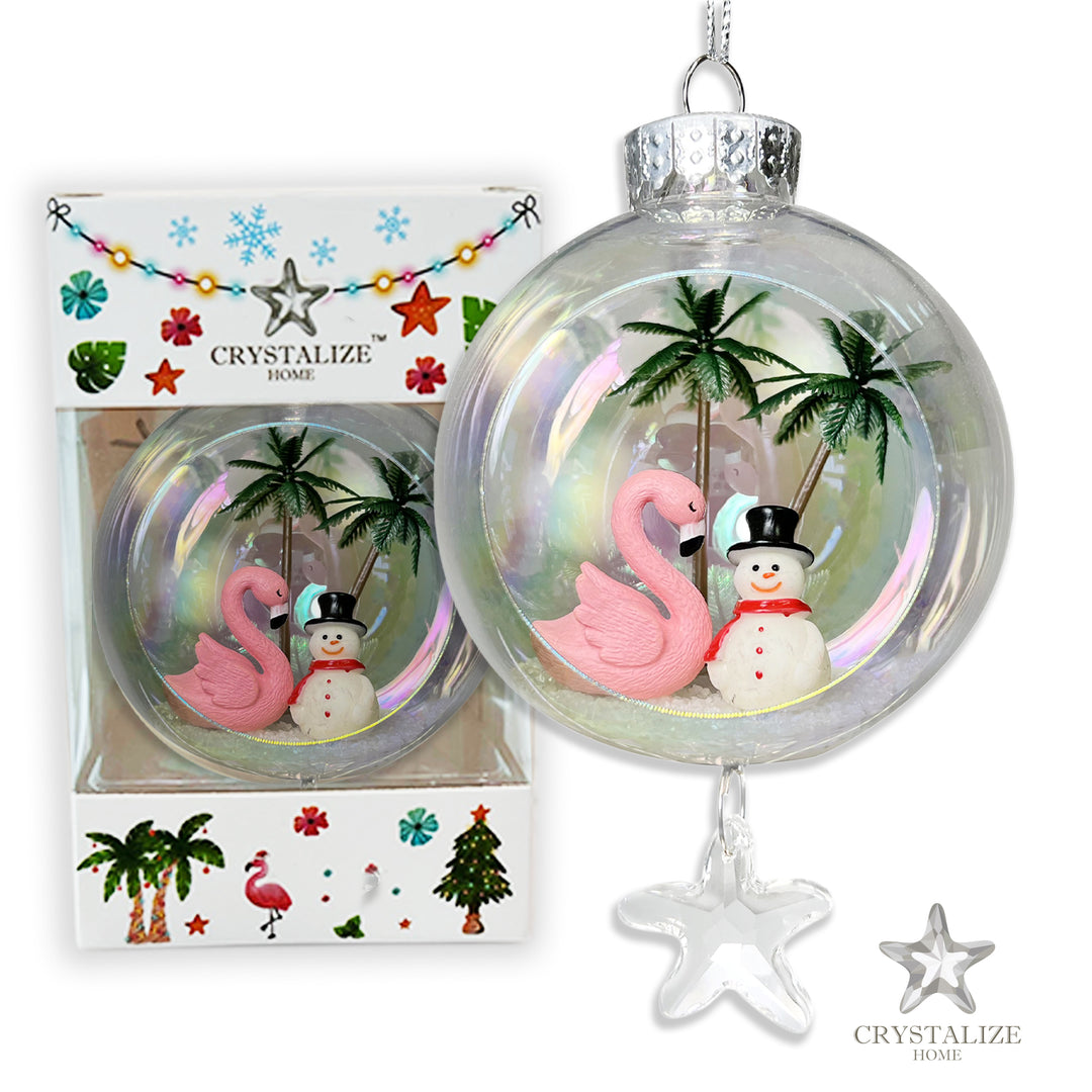 Snowman Flamingo Plastic Ornament with Magnetic Crystal 3"x7"