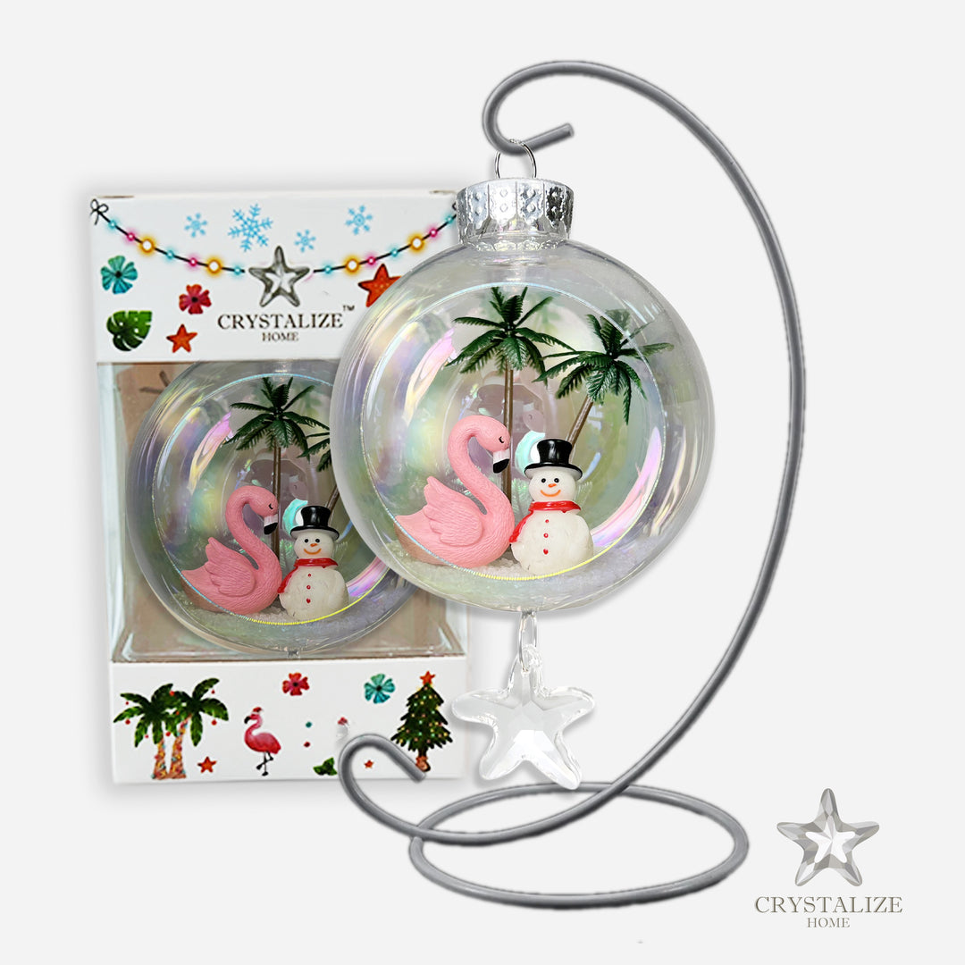 Snowman Flamingo Plastic Ornament with Magnetic Crystal 3"x7"