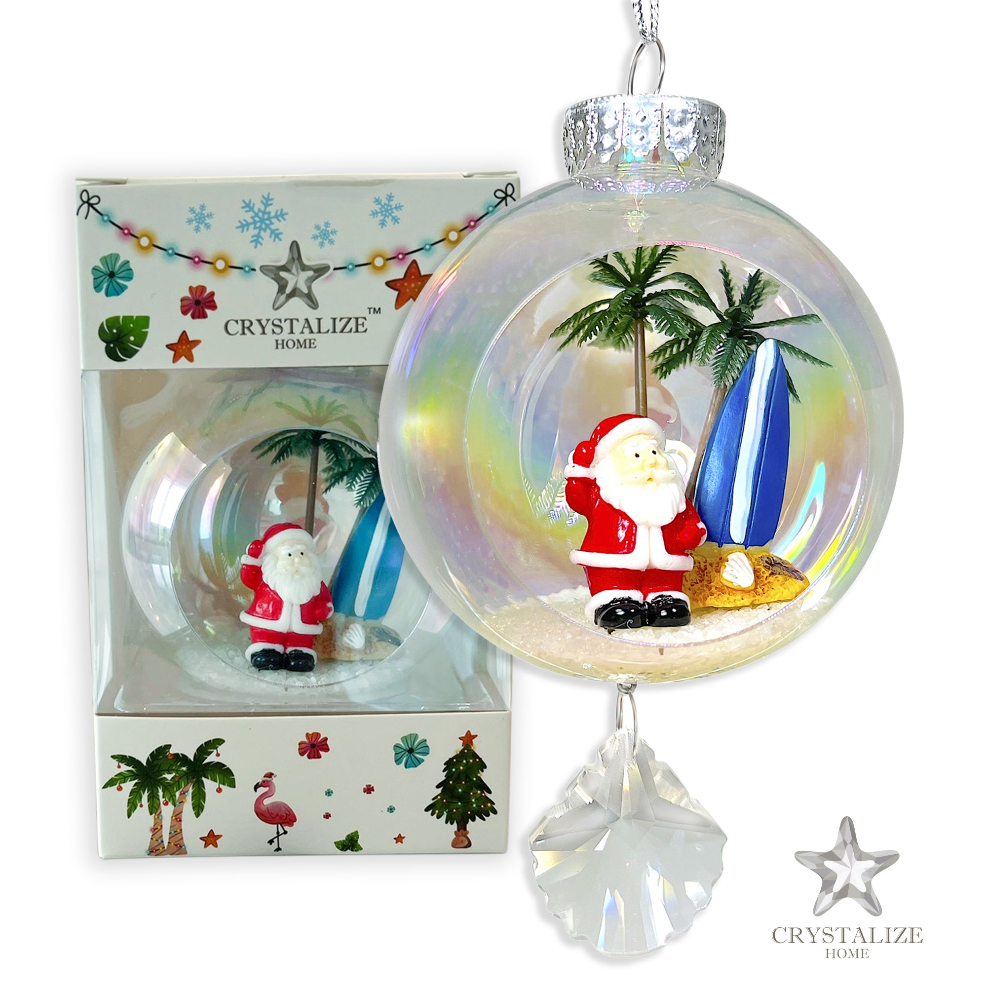 Santa & Surfboard Plastic Ornament with Magnetic Crystal 3