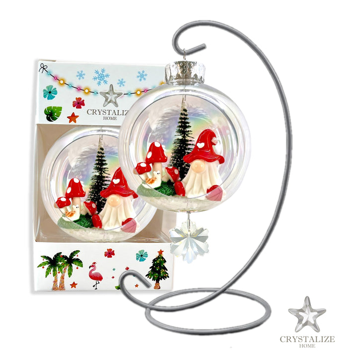 Gnome Mushroom Plastic Ornament with Magnetic Crystal 3"x7"
