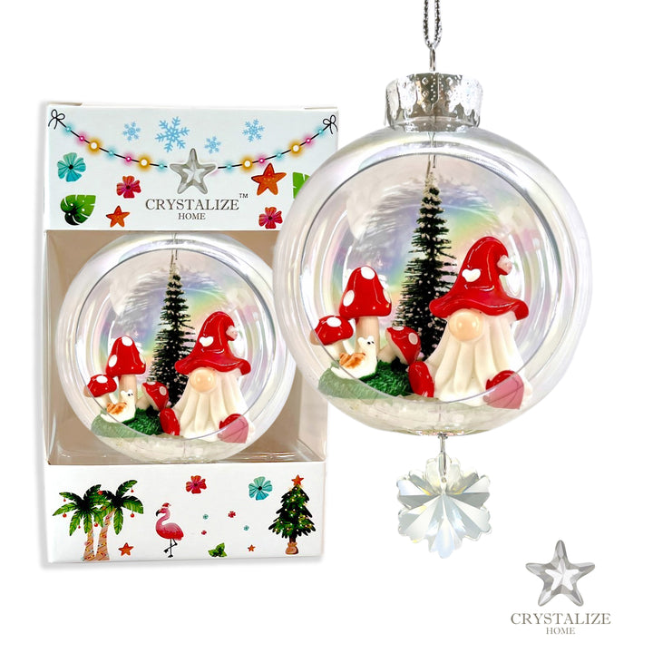 Gnome Mushroom Plastic Ornament with Magnetic Crystal 3"x7"