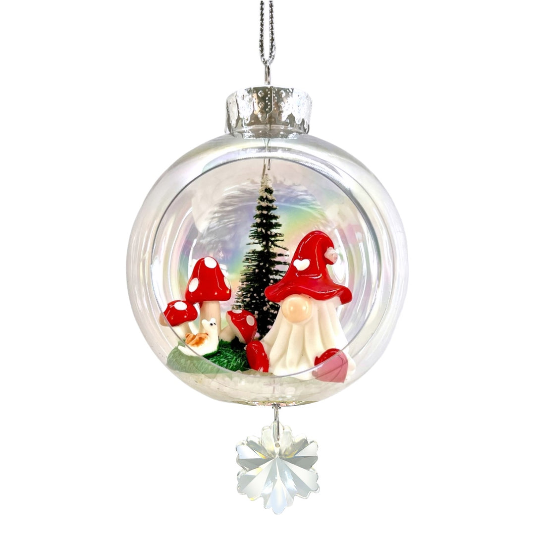 Gnome Mushroom Plastic Ornament with Magnetic Crystal 3"x7"