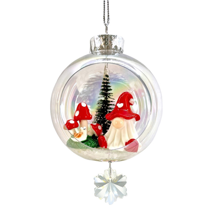 Gnome Mushroom Plastic Ornament with Magnetic Crystal 3"x7"