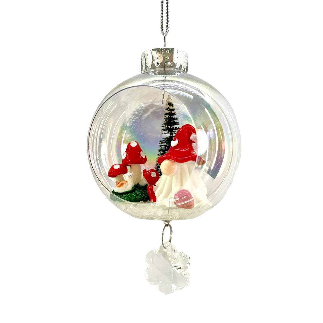 Gnome Mushroom Plastic Ornament with Magnetic Crystal 3"x7"