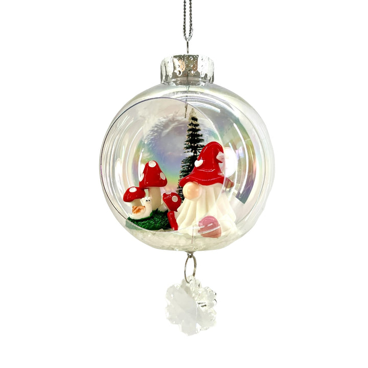 Gnome Mushroom Plastic Ornament with Magnetic Crystal 3"x7"