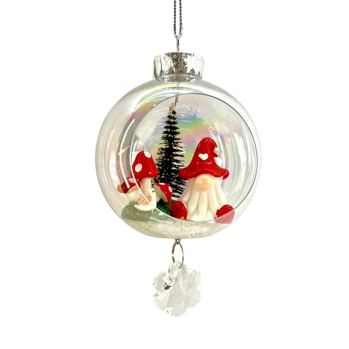Gnome Mushroom Plastic Ornament with Magnetic Crystal 3"x7"