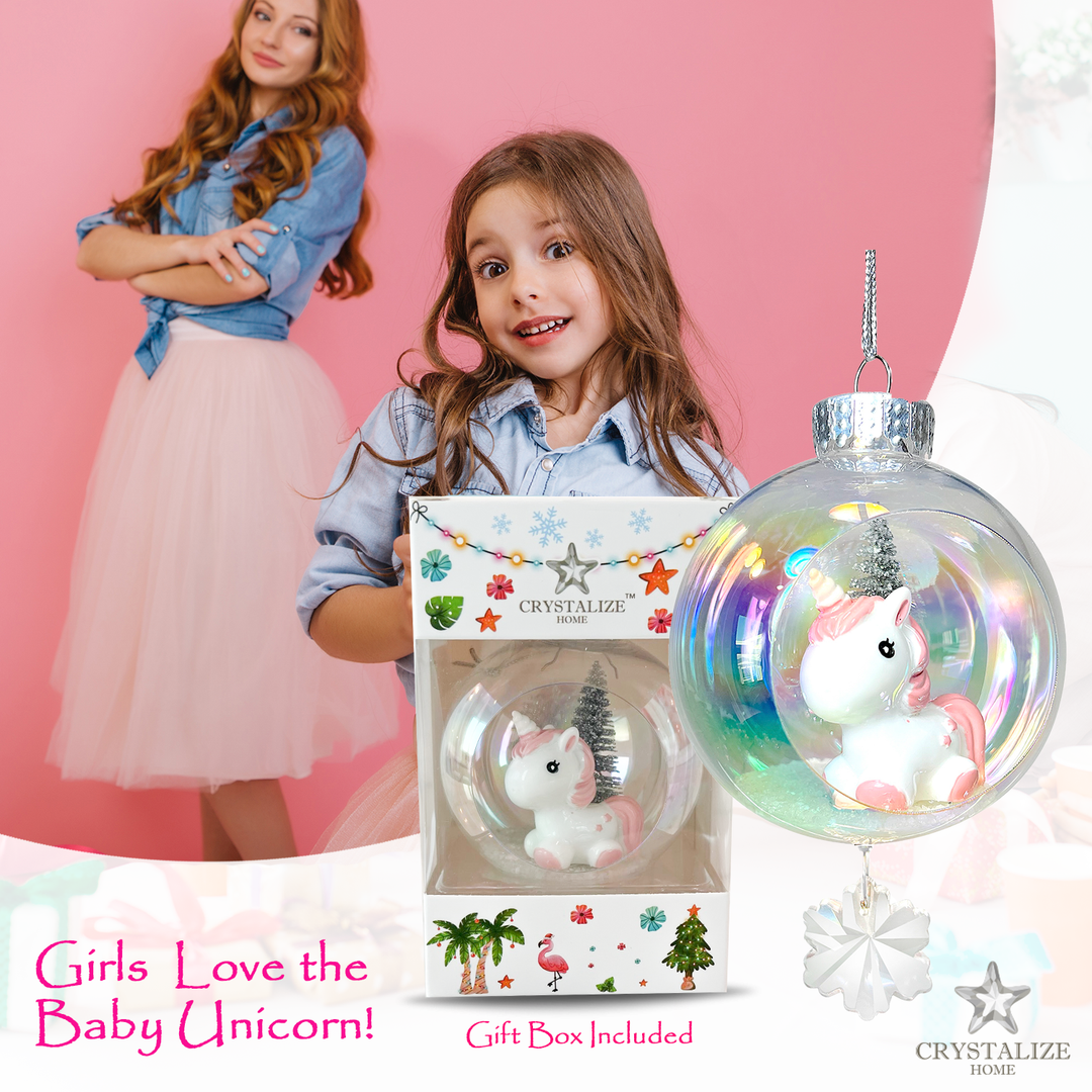 Baby Unicorn Plastic Ornament with Magnetic Crystal 3"x7"