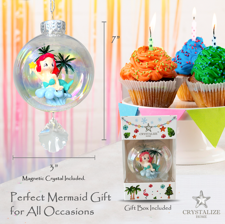 Mermaid Red Plastic Ornament with Magnetic Crystal 3"x7"