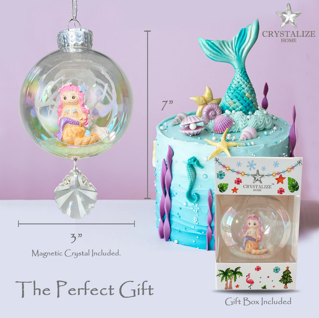 Pink Mermaid Plastic Ornament with Magnetic Crystal 3"x7"